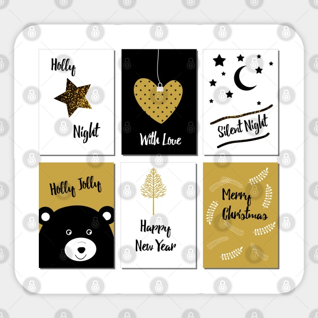 Merry Christmas cards - black, white and gold Sticker by grafart